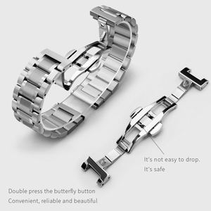 12mm-24mm Fashion Stainless Steel Watch Band with Butterfly Clasp Five Beads <b>Strap</b> for for Men Women Maenwvo PG023 - Product Image 3