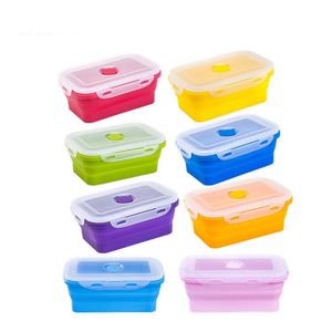 Collapsible Silicone Food <b>Storage</b> Container Reusable Flat Stacks Silicone Folding Lunch <b>Box</b> - Product Image 3
