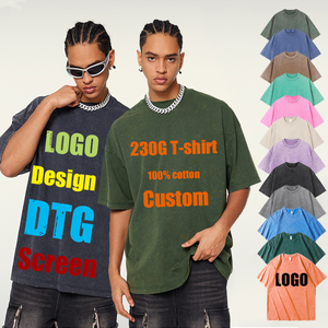 Camiseta Unisex de 230G con Efecto Desgastado, Hombros Caídos, Manga Corta, Venta al Por Mayor, OEM, Personalización con Bordado y Marca - Product Image 1