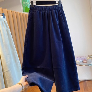 Corduroy Pants Women Wide Leg High Waist Loose Fit Winter Style Straight Leg Cropped Pants Breathable Thickened Fleece Lined - Product Image 1