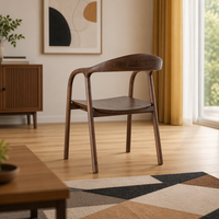 Fauteuil en bois MULIGNA de style mid-century, chaise de salle à manger en bois massif avec dossier et accoudoirs courbes pour la maison, la salle à manger, le restaurant, le salon