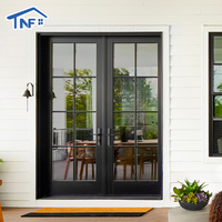 Pintu Prancis Kaca Aluminium Eksterior dan Interior Hitam Kedap Suara Rumah Pintu Ganda
