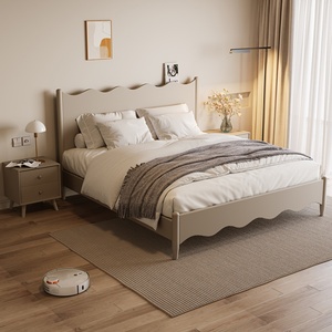 Letto a piattaforma in legno massello di quercia, facile da montare, con graziosa testiera a onda, disponibile nelle misure Queen e King, non richiede rete a molle, per camera da letto, stile minimalista. - Product Image 3