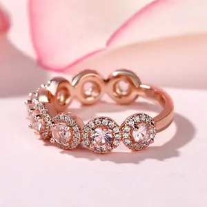 Halo Round Cut Created Morganite 925 Sterling Silver Women Band cz Rings