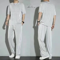 À la mode glace soie tricoté sans couture sport costume été mince 2025 nouvelle dose lâche hommes respirant pantalons décontractés