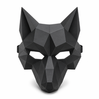 Masque de loup géométrique original pour fête d'Halloween, style low poly intégral en noir mat