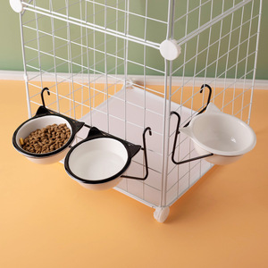 Ceramic Hanging <b>Cat</b> Bowl Double Feeder Anti Tipping Fixed <b>Cage</b> Pet Food And Water Dish For <b>Cats</b> - Product Image 4