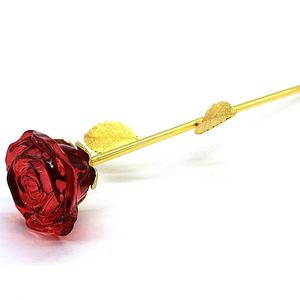 Modern Art Crystal Rose Flower <b>Ornament</b> - Gold Plated Stem Artificial with Display Stand, Romantic Valentine's Day Gift & - Product Image 1