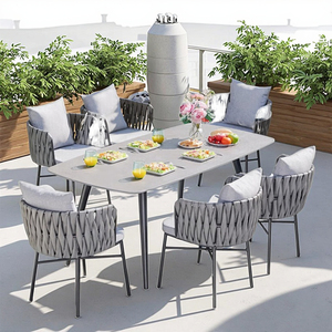 Ensemble de table et de chaises en aluminium moderne pour l'extérieur, meubles de jardin imperméables et résistants aux rayons du soleil, 4 personnes, non pliables, terrasse - Product Image 2
