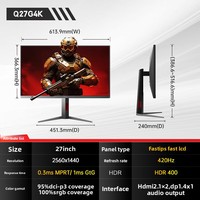 Aoc Q27g4k 27 pouces 2k 420hz moniteur de jeu rapide Ips rapide Lcd Hdr10 ordinateur 0.5ms écran d'affichage de jeu de bureau