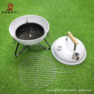 Barbecue rond miniature Hongyi, portable, pliable, pour 3 à 5 personnes, avec thermomètre et poignée en bois - Product Image 2