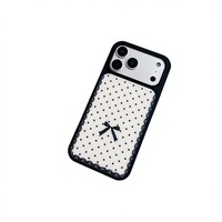 Coque de téléphone portable en acrylique rigide à bords souples, antichoc, style nœud papillon à pois en dentelle, deux-en-un, pour iPhone 16/17 Pro Max 15