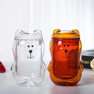 Nuova Popolare Tazza in Vetro a Doppia Parete a Forma di Orso, Tazza da Caffè in Vetro Borosilicato Termoisolante per Uso Domestico con Coperchio - Product Image 1