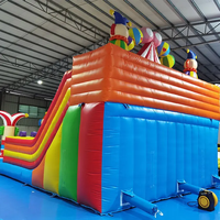 Parc à thème de cirque amusant pour enfants Combo toboggan de clown gonflable et trampoline avec souffleur d'air comprenant des kits de réparation