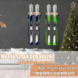 Support mural en bois pour skis, à une seule couche, pour garage, snowboard, longboard - Product Image 4