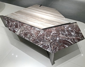 JS T157 <span class=keywords><strong>2023</strong></span> Dernières Table Meubles Design Mélange Marbres Naturels Centre Table Basse Forme Irrégulière Table Basse Cadre Métallique - Product Image 5