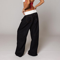 Nouveau pantalon en jean tissé uni taille mi-haute coupe droite ample pour femme 2026