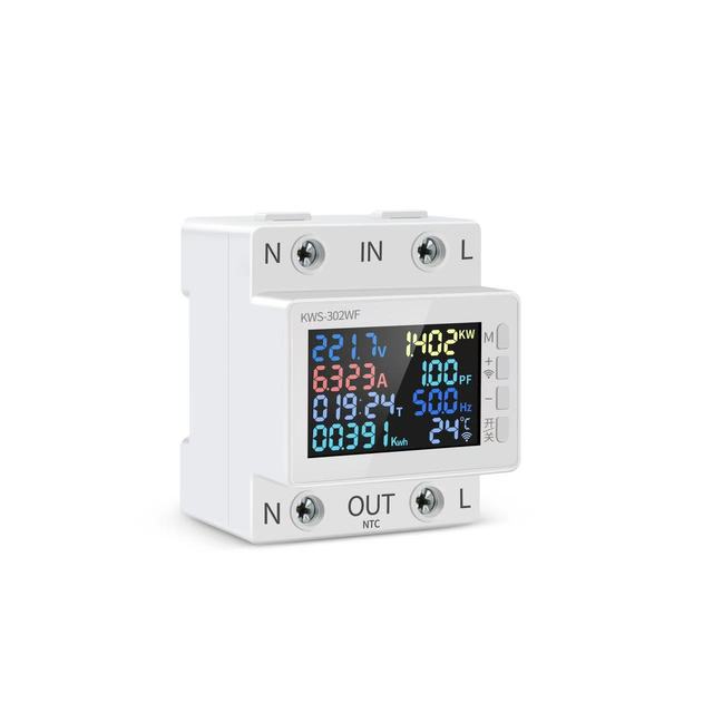 Kewei AC Digital Display Multifunction Rail-Mounted Voltage Meter 170-300V/63A Power-Off Protection