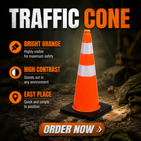 Cône de signalisation routière réfléchissant en PVC de 28 pouces (70 cm) avec base en plastique noir, homologué CE, cône de sécurité routière pour la construction