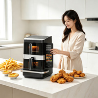 Freidora de Aire Eléctrica Anbolife de Fábrica con Funciones para Hornear Pizza, 7L + 5L + Cesta Doble de 12 Pulgadas, Pantalla LCD Táctil Plegable
