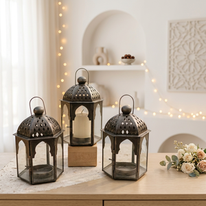 Wholesale Black Iron <b>Moroccan</b> Lanterns Set of 3 for Home Wedding Christmas Tabletop & Hanging <b>Decoration</b>-Handmade Durable - Product Image 3