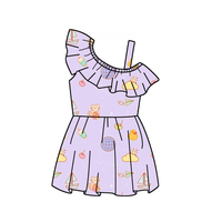 Robe d'été pour enfants en gros avec MOQ faible, impression personnalisable, robe à volants à épaules dénudées pour filles, robe décontractée pour enfants