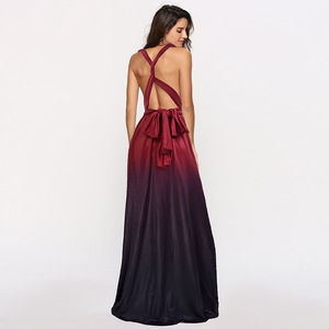 Abito da festa estivo da donna, sexy, con scollo profondo, con coulisse, a fantasia sfumata, lungo, taglie forti, popolare - Product Image 6