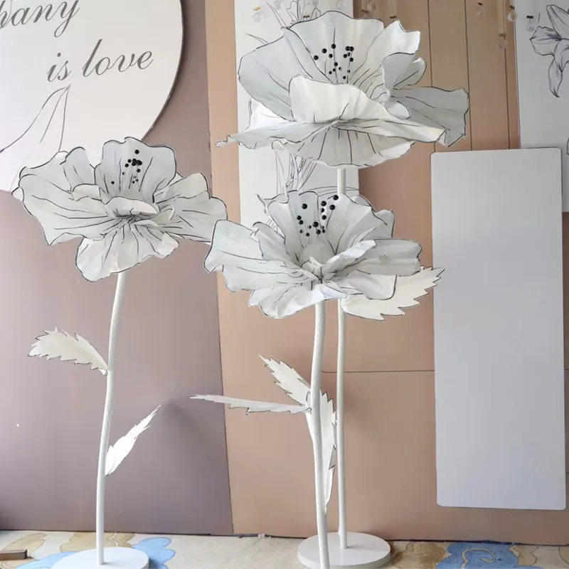 High Quality Fleurs Artificielles Hand Painted White Crepe Paper Artificial Flowers Wedding Decor For Reception