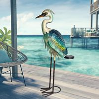 Statue de héron en métal solaire Oniya, sculpture de grue en verre pour jardin, ornement d'oiseau pour pelouse, cour, véranda, patio, décoration extérieure