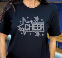 Magnifiques transferts thermiques DTF en vinyle pailleté prêts à expédier – Motifs « Cheer Mom » et étoiles roses avec strass, prêts à poser