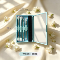 Lot de 5 pinceaux de maquillage double embout pour les yeux, en poils synthétiques véganes, kit cosmétique de voyage avec miroir, vente en gros, OEM