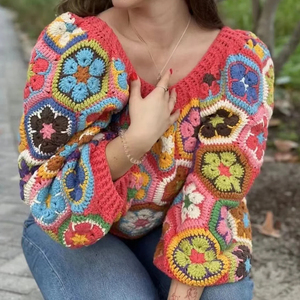Maglione da <span class=keywords><strong>donna</strong></span> stile esotico etnico bohémien abbigliamento Casual lavorato <span class=keywords><strong>a</strong></span> maglia corta in puro stile fatto <span class=keywords><strong>a</strong></span> <span class=keywords><strong>mano</strong></span> - Product Image 5