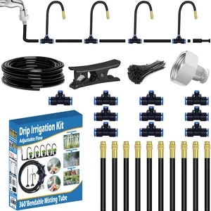 10 Meters Bendable Drip Irrigation Kit 360 Adjustable Automatic Watering System 15 Upgraded T-Joints 10 Misting Nozzles
