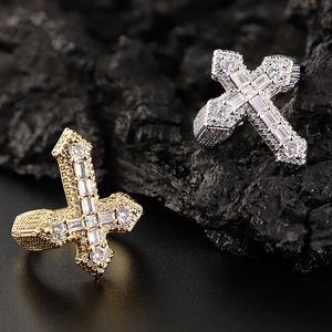 Mode Hip Hop hommes bijoux diamant Baguette gothique croix anneau argent glacé Cz diamant Fleur croix anneau pour hommes femmes - Product Image 1