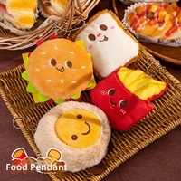 Porte-clés en peluche mignons de la série Aliments (Frites, Burger, Œuf) pour sacs à dos et vêtements, breloques de bagages, accessoires d'Halloween