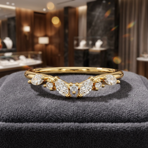 แหวนเพชรทรงมาร์คีส์วินเทจประดับใบไม้โค้ง ทอง 10K 14K 18K เงิน 925 935 รับรองโดย IGI เครื่องประดับแต่งงาน - Product Image 1