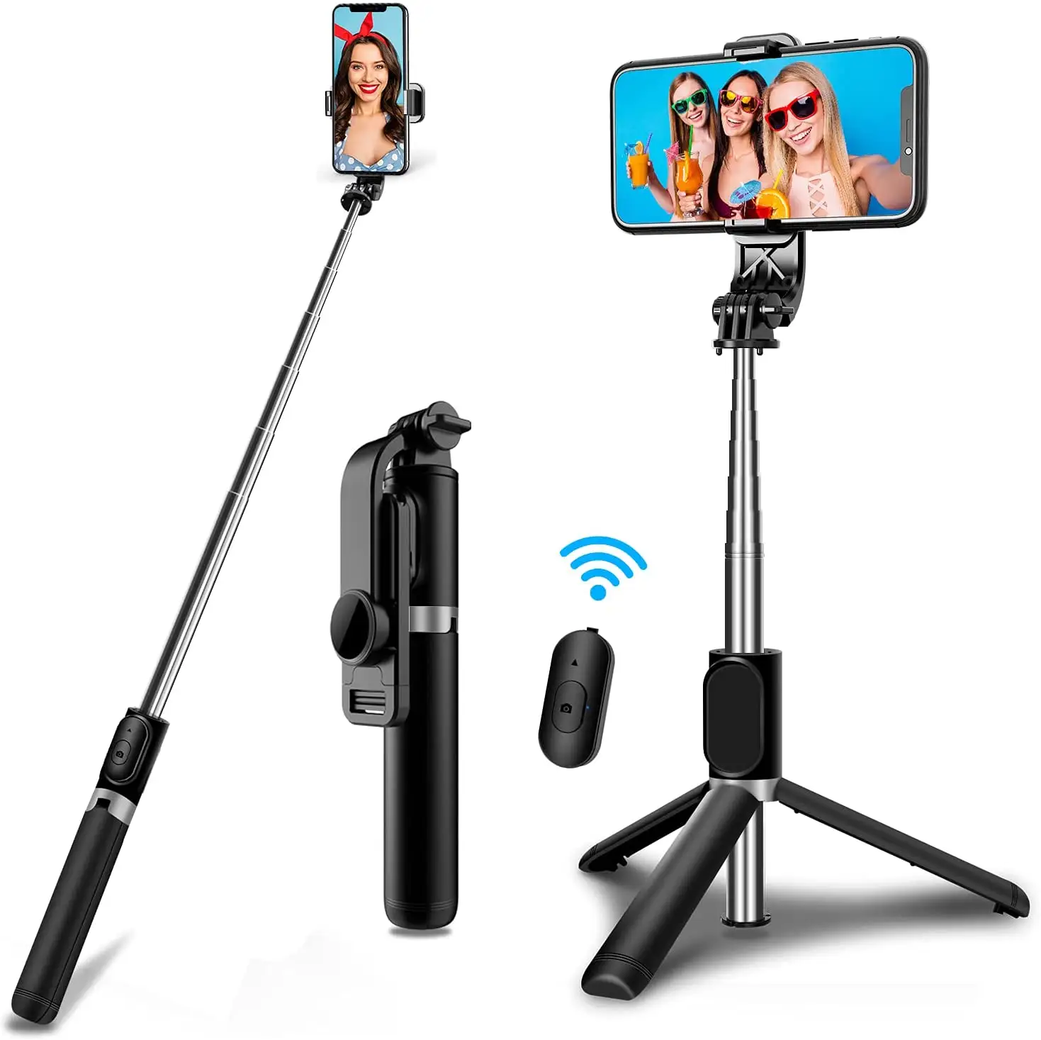 Wireless Remote Control Live Tripod Mobile Phone Selfie Stick Fill Light 3 In 1 Extendable Camera Selfie Stick With Remote