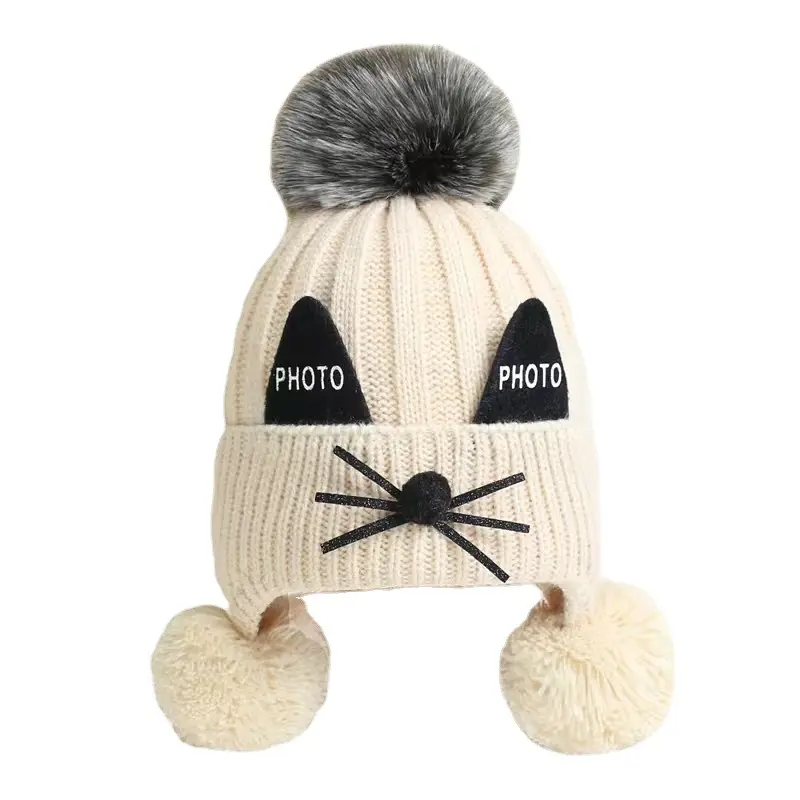 Chapeau d'hiver en laine pour enfants, lettre grande boule de cheveux, classique Explosion bébé chapeau chaud en tricot