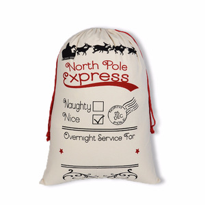 Sacs de Noël en toile de grande taille avec logo personnalisé rouge, sacs de Noël de Père Noël, sacs de shopping avec cordon de serrage - Product Image 4