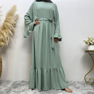 OEM ODM Modest Summer Dress, Ruffle Hem Long <b>Maxi</b> Abaya Dress With Belt, Loose Fit Casual Islamic Women Daily Wear (6530) - Product Image 3