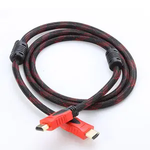Double anneau en maille rouge et noir avec câble de décodeur TV d'ordinateur en maille tressée Câble HDMI HD