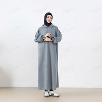 Abaya à capuche grise Lignes Muslim pour femme musulmane, robe longue de sport modeste avec fente latérale, tenue islamique décontractée