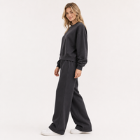 Ensemble survêtement femme noir oversize col rond et pantalon large en polyester – Style automne-hiver