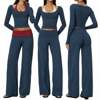 Ensemble de yoga superposé uni, col en V, taille élastique, pantalon court mi-mollet, tenue d'entraînement 2 pièces, vêtements de fitness respirants