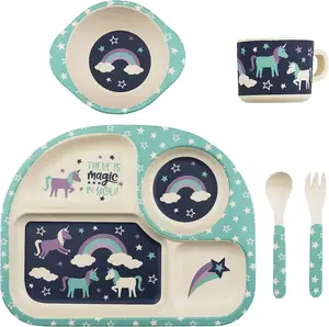 Assiettes divisées pour enfants Offres Spéciales <span class=keywords><strong>portion</strong></span> <span class=keywords><strong>assiette</strong></span> de <span class=keywords><strong>régime</strong></span> à 4 compartiments avec tasse bol cuillère et fourchette - Product Image 1