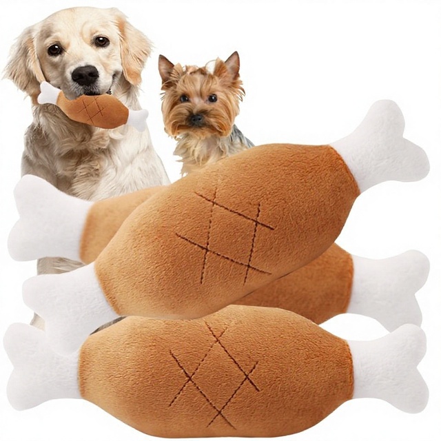 Cute Eco-Friendly Cartoon Carrot & Drumstick Plush Dog Chew Toys Squeaky Interactive Pet Teething Toys for Small Medium Dogs
