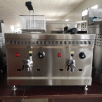 Friteuse à gaz professionnelle à double cuve pour restaurant / Friteuse à gaz de table / Machine à frire au gaz à deux cuves pour restaurant