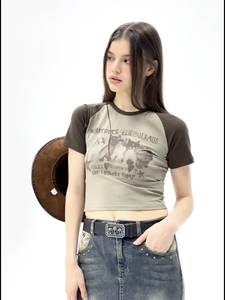 شعار مخصص الجمالية الفتيات الإلكترونية طباعة الرسم قمم المحاصيل النساء ضئيلة تناسب قصيرة الأكمام Y2K المحملات الطفل للصيف - Product Image 5