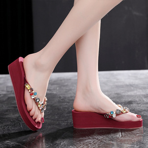 Nuove infradito da <span class=keywords><strong>donna</strong></span> con tacco alto per <span class=keywords><strong>pantofole</strong></span> Casual Design a zeppa con strass morbido in altezza e caratteristiche antiscivolo - Product Image 6