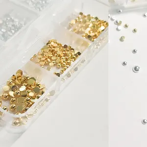 Perhiasan Kuku 3D Kaca Campuran Lingkaran Disk Bentuk Hati Ab Permata Set Aksesori Kristal Kuku Berlian Imitasi Kuku